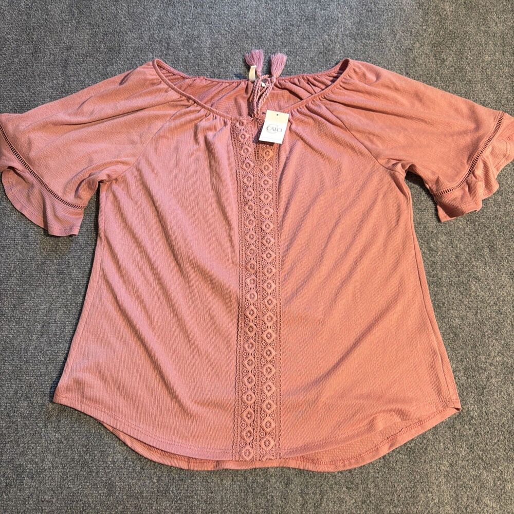 Cato Blouse Shirt Womens Size Medium Pink Pullover Short Sleeve NEW NWT